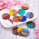 50pcs Resin Wood Pendants Mixed Flat Round for Jewelry Making DIY