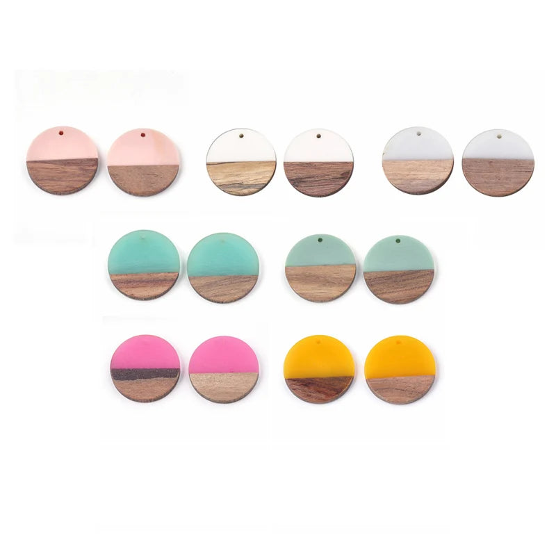 50pcs Resin Wood Pendants Mixed Flat Round for Jewelry Making DIY