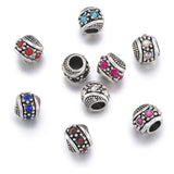 50pcs Rhinestone European Large Hole Beads for Jewelry Making, Mixed Color