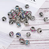 50pcs Rhinestone European Large Hole Beads for Jewelry Making, Mixed Color