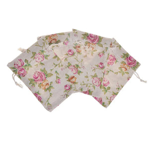 50 Rose Pattern Linen Jewelry Gift Pouch 10x14cm Drawstring Bag
