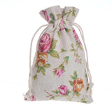 50 Rose Pattern Linen Jewelry Gift Pouch 10x14cm Drawstring Bag