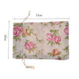 50 Rose Pattern Linen Jewelry Gift Pouch 10x14cm Drawstring Bag