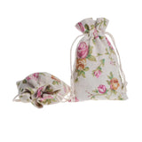 50 Rose Pattern Linen Jewelry Gift Pouch 10x14cm Drawstring Bag