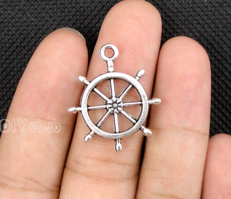 50pcs Rudder Charms Tibetan Silver Wheel Charms Pendant 28x24mm