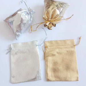 50 Silver Foil Organza Bag Drawstring Pouch Wedding/Party Packaging