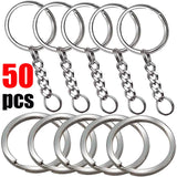 50pcs Silver Plated Blank Keyring Split Ring Keyfob Key Holder DIY Accessory