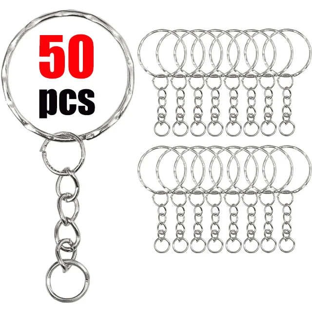 50pcs Silver Plated Blank Keyring Split Ring Keyfob Key Holder DIY Accessory