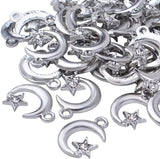 50pcs Silver Plated Rhinestone Moon Star Charms for DIY Jewelry Making