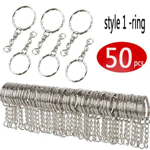 50pcs Silver-plated Metal Blank Key Ring DIY Key Chain Accessories