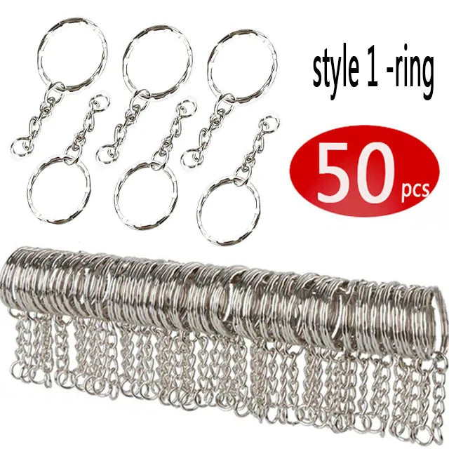 50pcs Silver-plated Metal Blank Key Ring DIY Key Chain Accessories