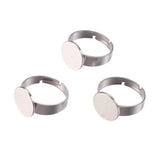 50pcs Size 7 Adjustable Stainless Steel Rings with Flat Round Tray