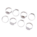 50pcs Size 7 Adjustable Stainless Steel Rings with Flat Round Tray