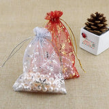 50pcs Snowflake Jewelry Organza Bags Red Wedding Christmas Party Packaging