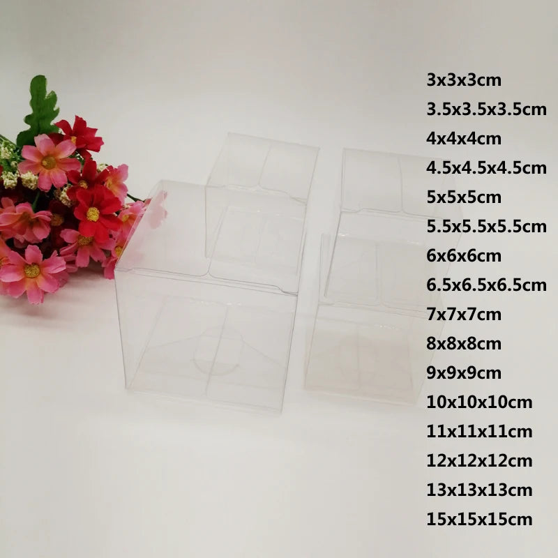 50pcs Square PVC Clear Box for Cakes Candy Wedding Jewelry Packaging