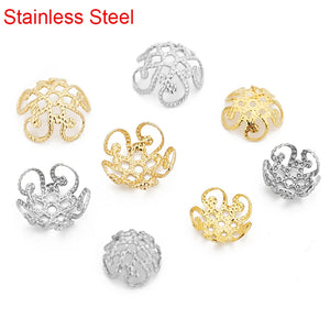 50pcs Stainless Steel Beads Caps Earring Making 8mm 10mm Golden Spacer End