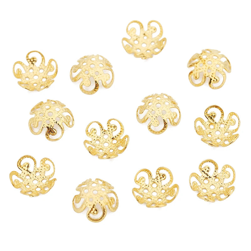 50pcs Stainless Steel Beads Caps Earring Making 8mm 10mm Golden Spacer End