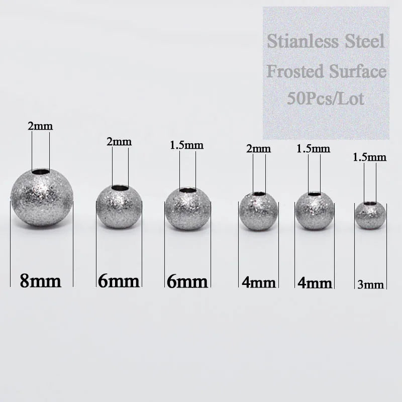 50pcs Stainless Steel Frosting Spacer Beads Ball 3-8mm DIY Jewelry Making