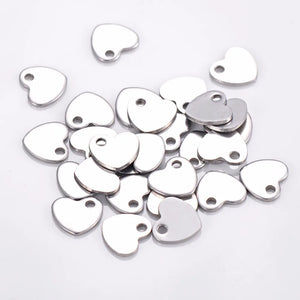 50pcs Stainless Steel Heart Charm Jewelry Tags for DIY Necklaces