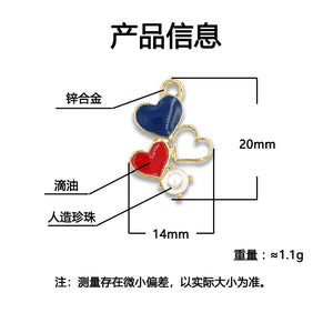 50pcs Colorful Heart Charm for Earrings Bracelet DIY Geometric Pendant