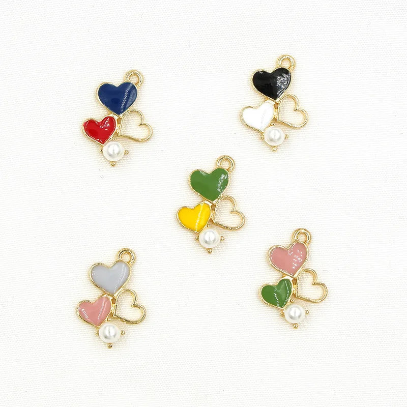 50pcs Colorful Heart Charm for Earrings Bracelet DIY Geometric Pendant