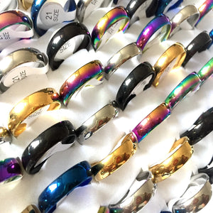 50pcs 6mm Band Stainless Steel Wedding Rings 5 Colors Comfortable Jewelry