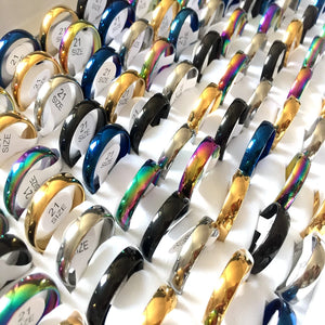 50pcs 6mm Band Stainless Steel Wedding Rings 5 Colors Comfortable Jewelry