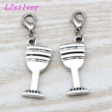 50pcs Tibetan Silver Goblet Wine Glass Cup Charms With Lobster Clasp DIY Jewelry