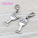 50pcs Tibetan Silver Goblet Wine Glass Cup Charms With Lobster Clasp DIY Jewelry