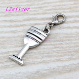 50pcs Tibetan Silver Goblet Wine Glass Cup Charms With Lobster Clasp DIY Jewelry