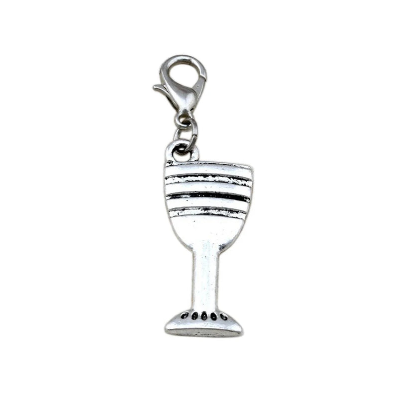 50pcs Tibetan Silver Goblet Wine Glass Cup Charms With Lobster Clasp DIY Jewelry