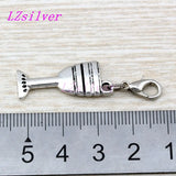 50pcs Tibetan Silver Goblet Wine Glass Cup Charms With Lobster Clasp DIY Jewelry