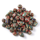 50pcs Tibetan Style Brass Beads w/ Synthetic Coral Antique Retro Nepal Beads