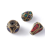 50pcs Tibetan Style Brass Beads w/ Synthetic Coral Antique Retro Nepal Beads