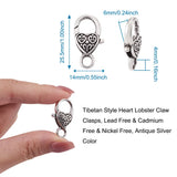 50pcs Tibetan Style Heart Lobster Claw Clasps Antique Bronze 25.5x14x6mm