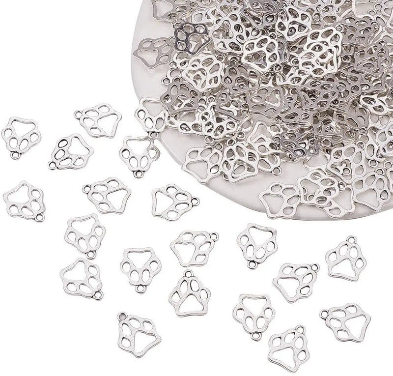 50pcs Tibetan Style Charms Puppy Dog Paw Prints Beads for DIY Bracelet