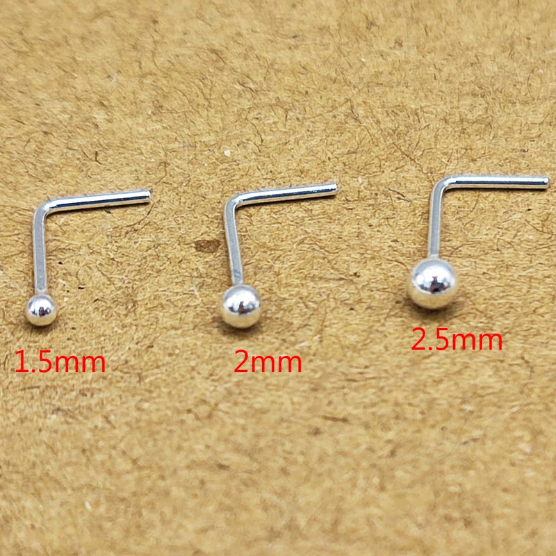 50pcs 925 Sterling Silver L-Shape Nose Stud Wire Pin Piercings 1.2-2.5mm