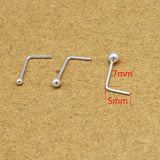 50pcs 925 Sterling Silver L-Shape Nose Stud Wire Pin Piercings 1.2-2.5mm