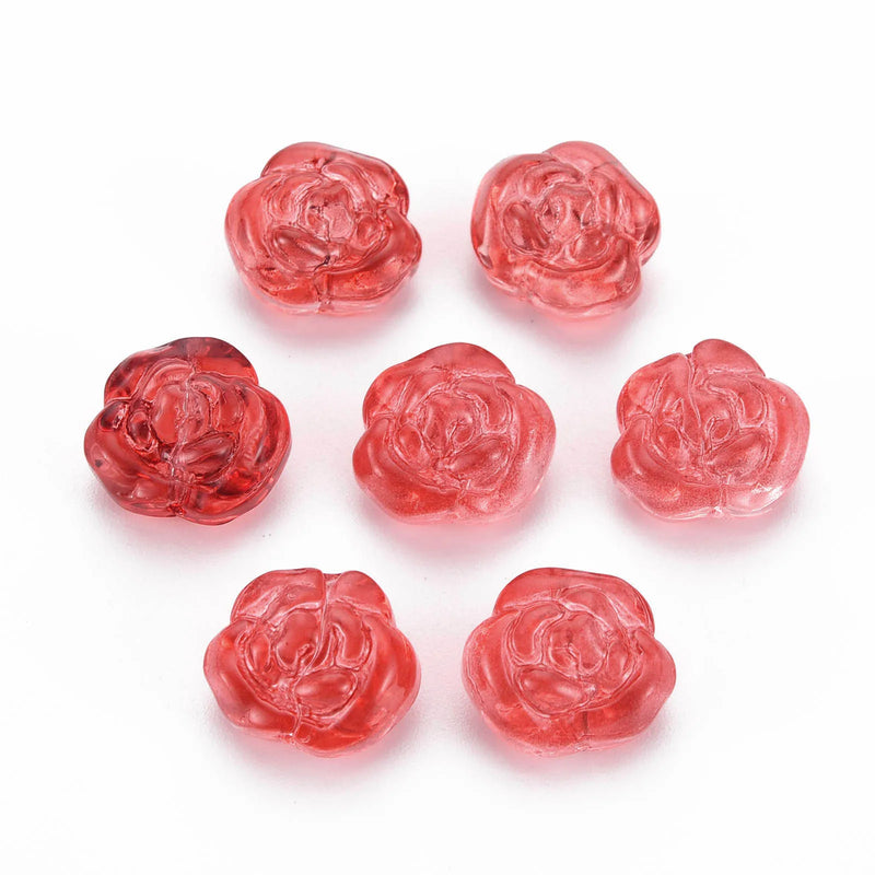 50pcs Glass Rose Beads for DIY Earrings Jewelry Making 12.5x14x9mm