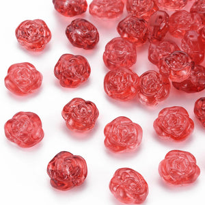 50pcs Glass Rose Beads for DIY Earrings Jewelry Making 12.5x14x9mm