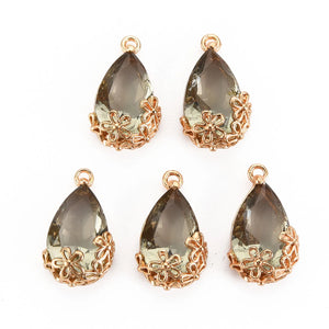 50pcs Glass Teardrop Pendants with Flower Charms for Earring DIY