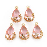 50pcs Glass Teardrop Pendants with Flower Charms for Earring DIY