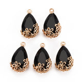 50pcs Glass Teardrop Pendants with Flower Charms for Earring DIY