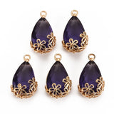 50pcs Glass Teardrop Pendants with Flower Charms for Earring DIY