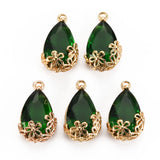 50pcs Glass Teardrop Pendants with Flower Charms for Earring DIY