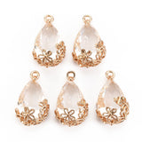 50pcs Glass Teardrop Pendants with Flower Charms for Earring DIY