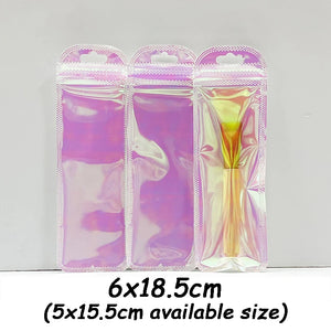 50 Transparent Holographic Self-Sealing Ziplock Bags Pink Plastic Pouch