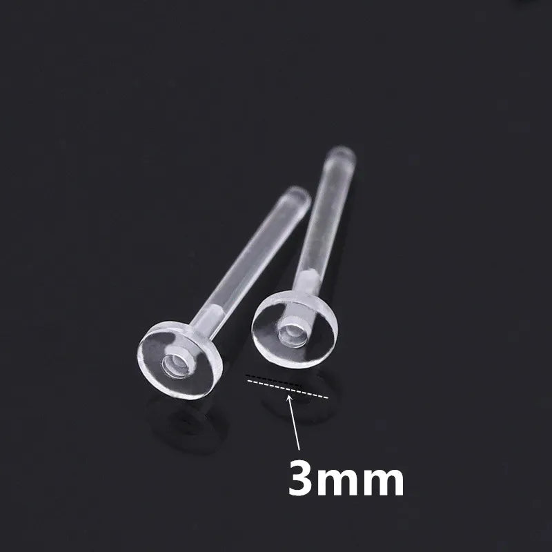 50pcs Transparent Stud Earrings Base Settings Jewelry Making Earpins Plastic