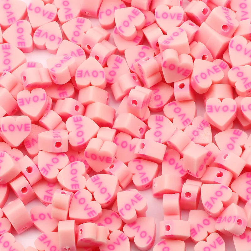 50pcs Fruits Animal Heart Round Beads Polymer Clay Spacer Loose Beads DIY