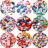 50pcs Fruits Animal Heart Round Beads Polymer Clay Spacer Loose Beads DIY